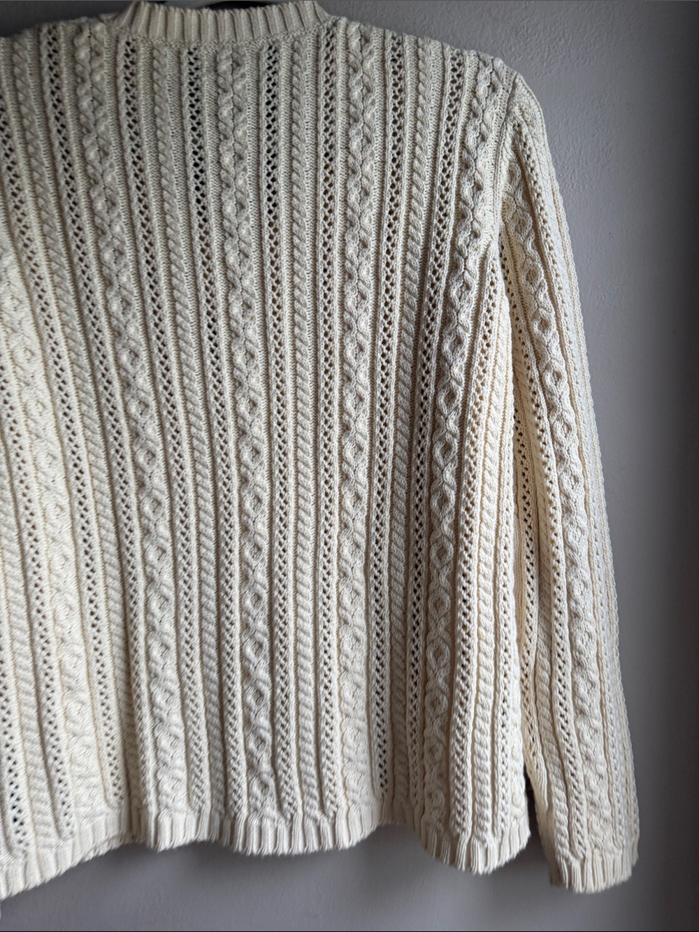 Lauren Ralph Lauren Ivory Cable-Knit V-Neck Sweater 100% Cotton - Picture 6 of 7